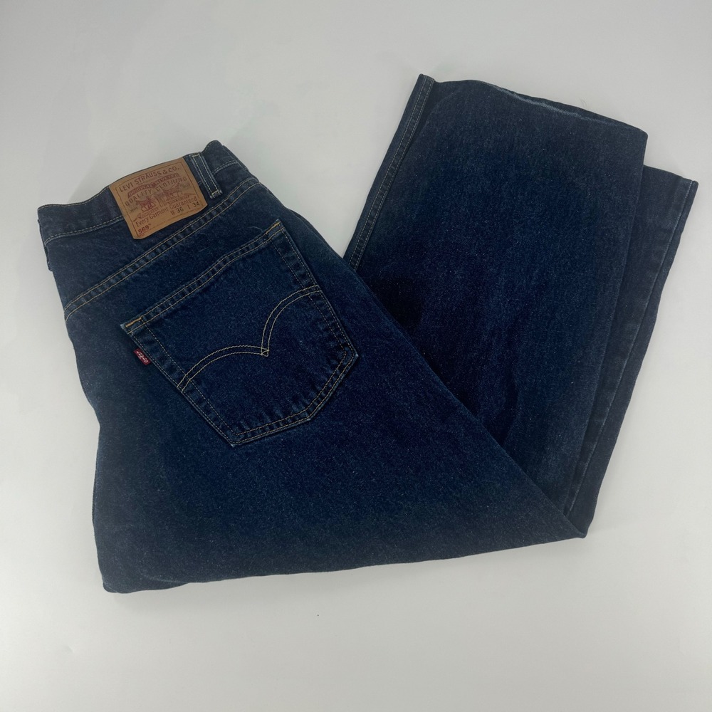 Vintage Levis 569 Loose Straight Fit Jeans Dark Wash 36x34 Made USA 1999 Cropped